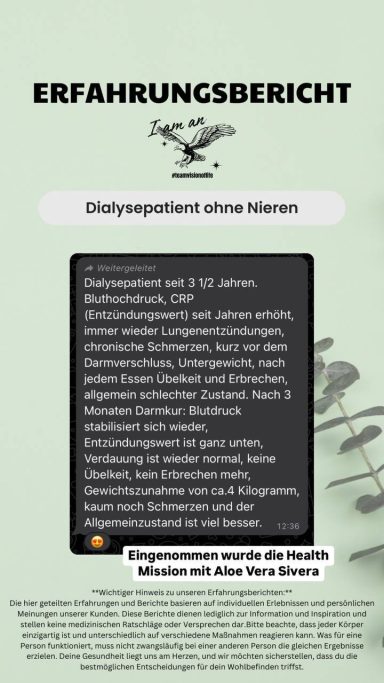 Erfahrungsbericht Dialysepatient ohne Niere zur Darm-Leber-Zellstoffwechsel-Kur
